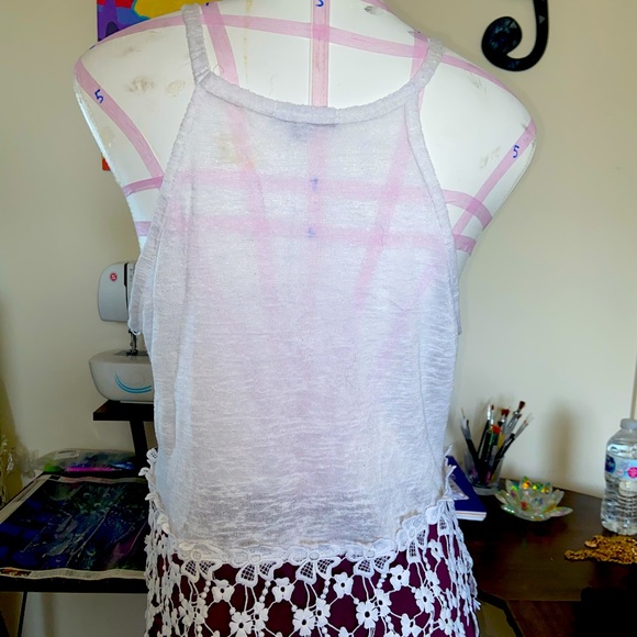 Charlotte Russe white crochet trim halter tank - Picture 2 of 2